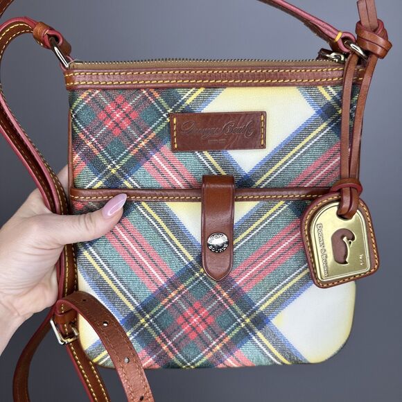 Dooney & Bourke Handbags - DOONEY & BOURKE Leather Letter Carrier Bag Tartan Print Crossbody Preppy y2k